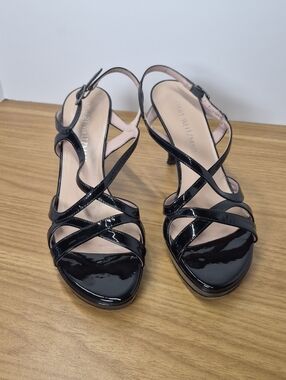 Stuart Weitzman Black Patent Strappy Platform Slingback Heels Size 10B